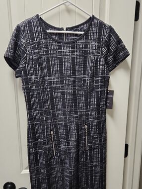 Black & White Textured Plaid Midi Dress